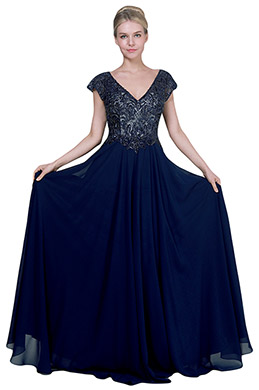 eDressit Blue V-Cut Cap Beaded Long Party Evening Dress (26192205)