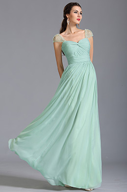 A Line Capped Sleeves Mint Bridesmaid Dress Evening Dress (07153604)