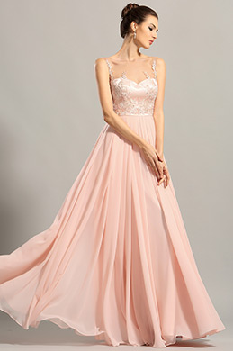 sleeveless prom dress with embroidered bodice