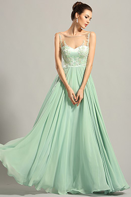 sleeveless prom dress with embroidered bodice