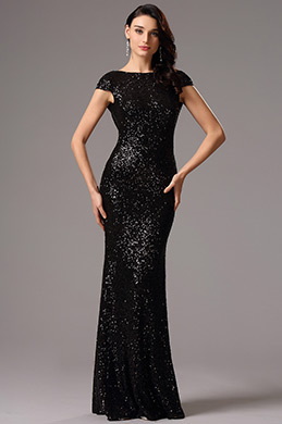 Sequin Black Formal Dress Bridesmaid Dress with Cowl Back (07160300)