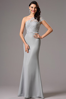 grey evening gown with sleeves