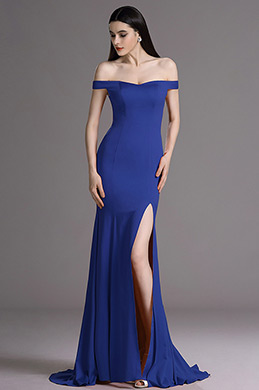 off shoulder royal blue gown