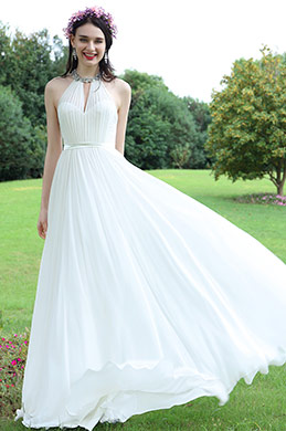 white beaded evening gown