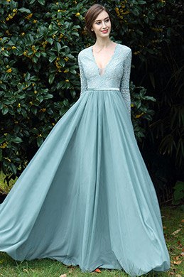 Edressit Light Green Plunging V Neck Lace Evening Dress 00170904