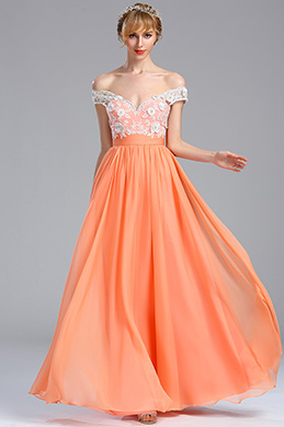 peach off shoulder gown