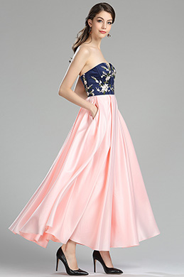 pink satin evening gown