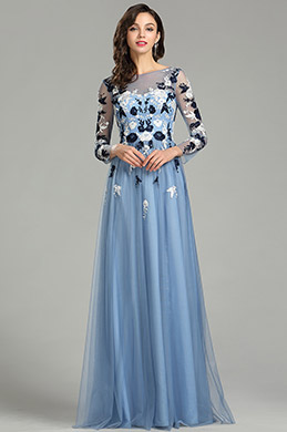 long sleeve floral evening gown