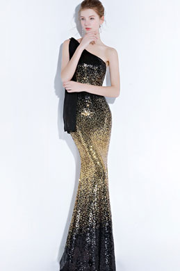 black and gold sequin gown