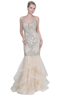 eDressit New Beige V-Cut Neck Beaded Party Formal Dress (02191914)